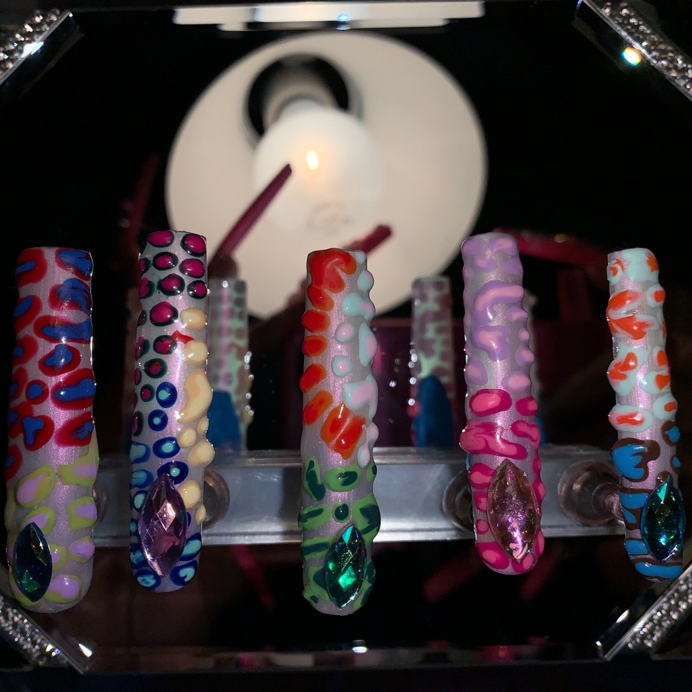 Infinity stone press on multi colored nails